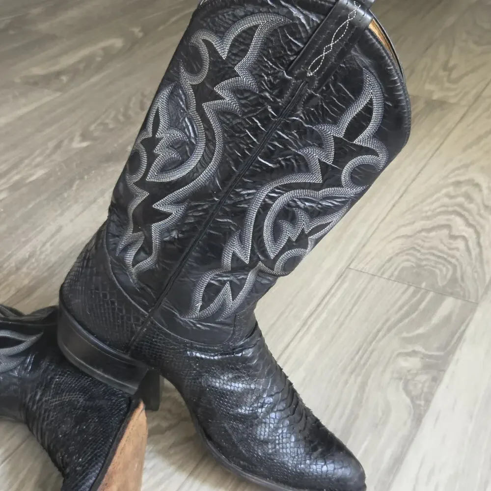 CS Vintage Tony Lama black python skin Men's US 10D cowboy boots